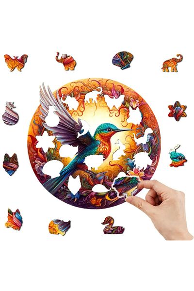 OBRO Round puzzle, wooden, for adults, nature, bird, multicolor, 200 pieces, A3