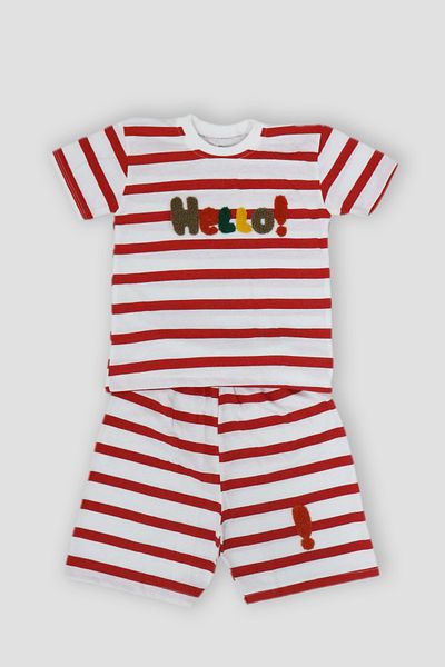 e-çocuk Boy's Striped Hello Filter Shorts Suit - 1105