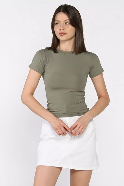 GÜLSELİ Χακί Γυναικεία Μπλούζα με λαιμόκοψη Lycra Modal Fabric Crop Top