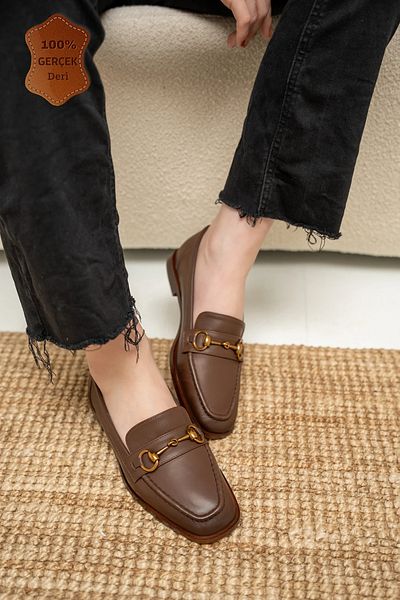 LAMİNTA Mocasini de dama din piele naturala Seoul Light Brown cu accesorii aurii