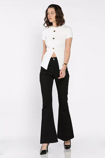 GÜLSELİ Pantaloni de damă din lycra cu picior evazat negri