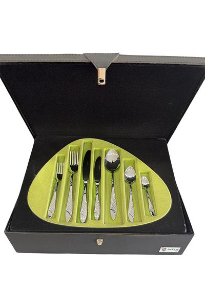 İNTER CELİK Wicker Model 90 Piece Spoon-Fork-Knife Set with Leather Bag