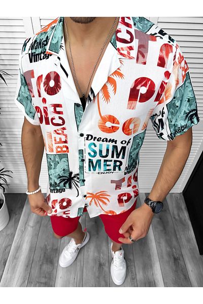 dehaine Men's summer shirt, floral pattern, orange, 13086