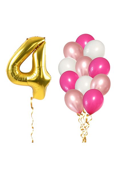 Ropet Set of 13 4th Birthday Balloons, girl, pink/rose gold color, Ropet