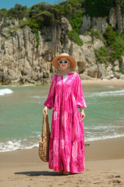 LOCCO Women's Figure Patterned Dress Fuchsia