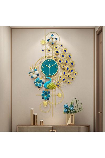 private house Large Peacock Metal Wall Clock