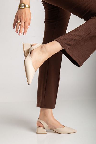 AYENDE MODA Blush Beige Nude Skin Matte Leather Pointed Toe Casual Short Block Heeled Women's Shoes
