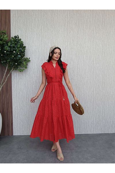 ESRAHELVACI Rochie cu broderie florală cu volane