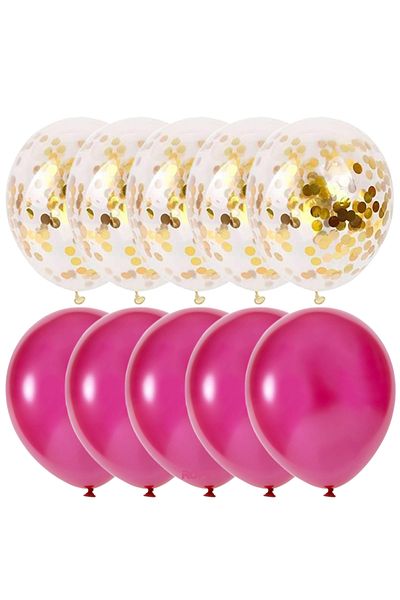 Ropet Set of 10 latex balloons, gold confetti, Pink, 30cm, Ropet