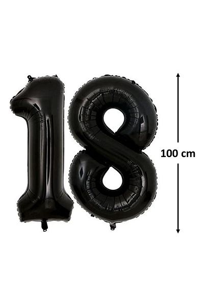 Ropet Coming of age birthday foil balloons, number 18, Black, 100 cm, Ropet