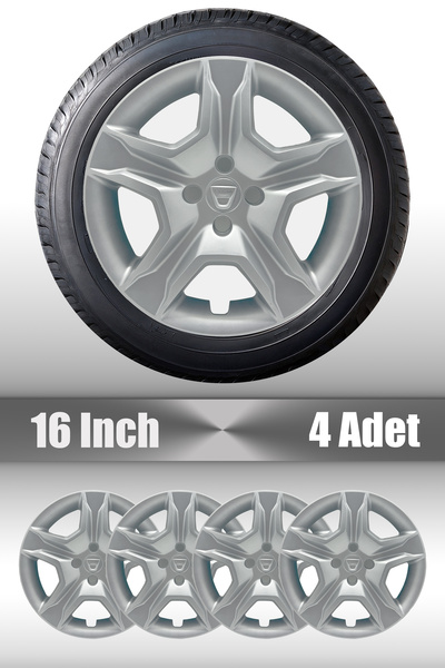 FRWY Dacia Sandero Stepway 16" Inç Uyumlu 4 Adet 1 Takım Gri Jant Kapağı