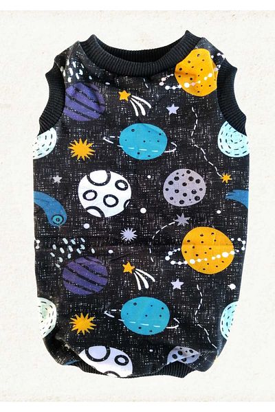 PATİBÖR Black Space Printed Dog Tank Top