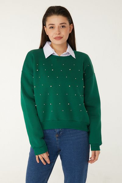 TOFİSA Beaded Sweatshirt Emerald - 26541