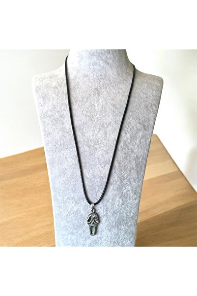 Kırmızı Sanat Evi Çığlık Maskesi Figürlü Deri İp Kolye