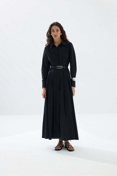 Tailors Room Rochie cămașă plisată - neagră