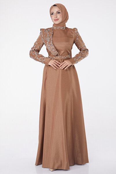 TOFİSA Stone Evening Dress Mink - 26197