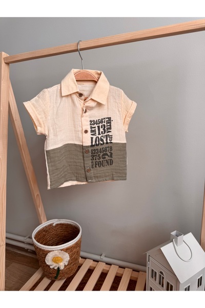Kids Muslin Boy's Suit Cream-Green