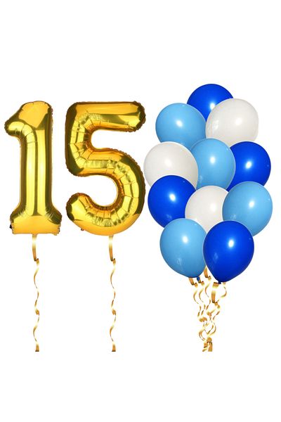 Ropet Set of 14 15th Birthday Balloons, boy, blue color, Ropet