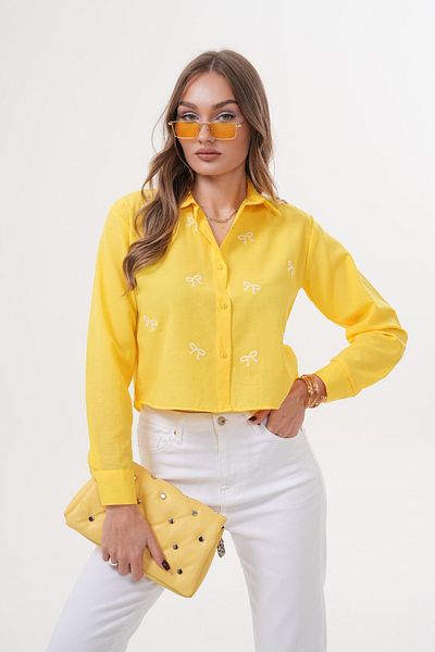 Laressi Bow Embroidered Plain Crop Shirt