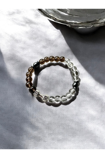 Padore Accessory 🔥 İçindeki Gücü Uyandır: Unisex Dumbell Detaylı Dumanlı ve Kristal Kuvars Doğal Taş Bileklik 🔥