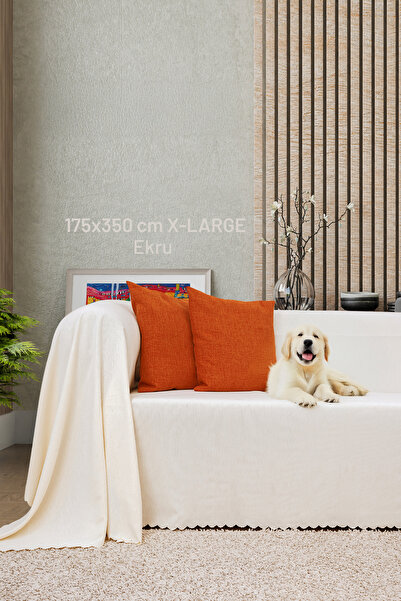 Latuda Home Kaymaz Koltuk Örtüsü Çift Taraflı Mikrofiber Şönil 175x350 cm XL- Ekru – Kedi Köpek ve Çocuk Dostu