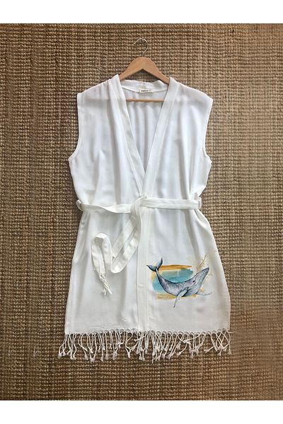 Kidilia Bamboo Sleeveless Peshtemal Beach Kimono with Fish Image