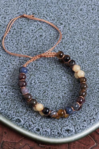 Saff Doğal Taş Certified Leo Zodiac Sign Tiger Eye and Garnet Stone Bracelet