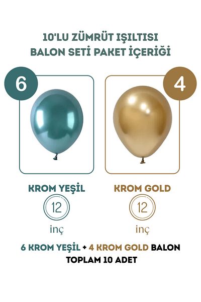 Mielibon Set of 10 Chrome Green and Gold Balloons |   12Inch Glittering Party Balloons