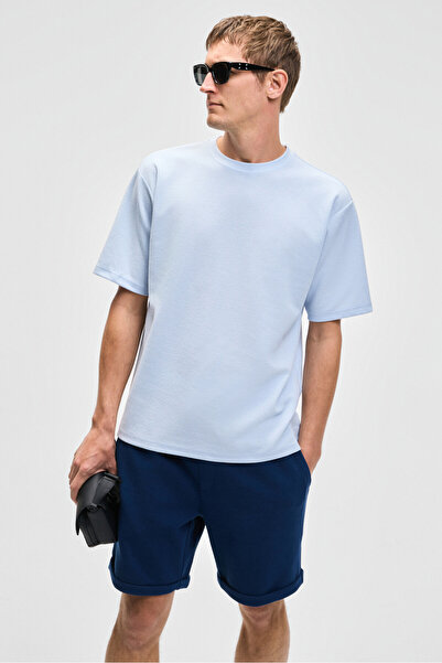 GRIMELANGE Ανδρικό μπλουζάκι CHIC με χαλαρή εφαρμογή από βαμβακερό ύφασμα μπλε