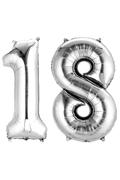 Ropet Coming of Age Birthday Foil Balloons, Number 18, Silver, Ropet