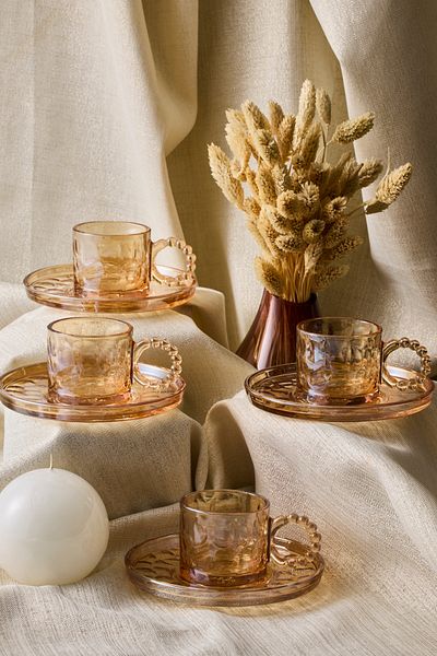 Perotti Ringo Ston Amber 6-Piece Coffee Cup with Bead Handle