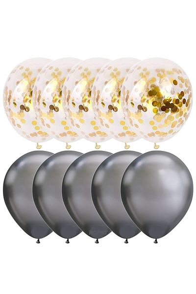 Ropet Set of 10 latex balloons, gold confetti, Silver, 30cm, Ropet