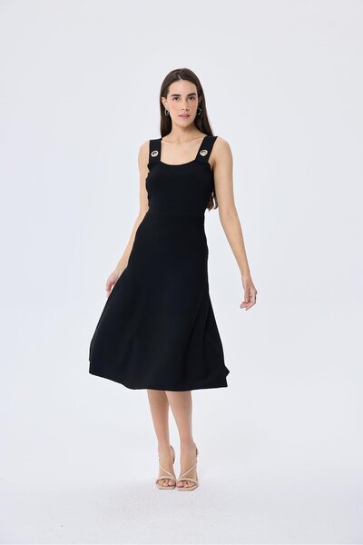 Peraluna Madison Kadın Yazlık Rayon Triko Elbise - SİYAH