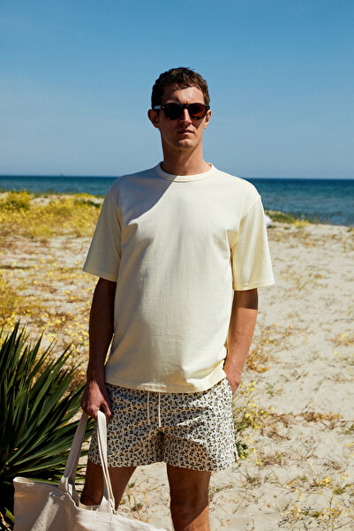 GRIMELANGE Catwalk Men's 100% Cotton Regular Fit Yellow T-Shirt