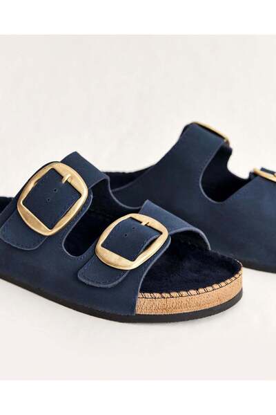 Chirpy Kadın Lacivert Süet Tokalı Yazlık Terlik