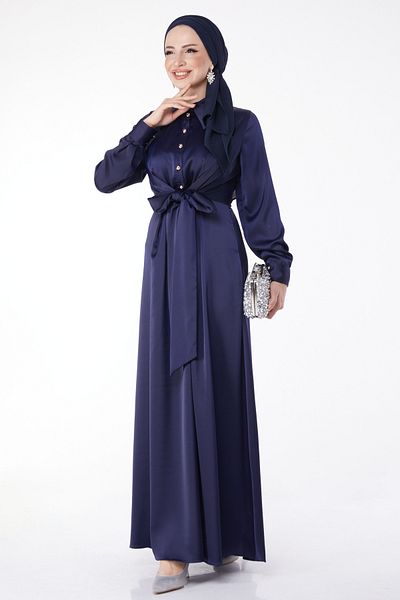 TOFİSA Večerní šaty s detailem křížového pásku Navy Blue - 25211