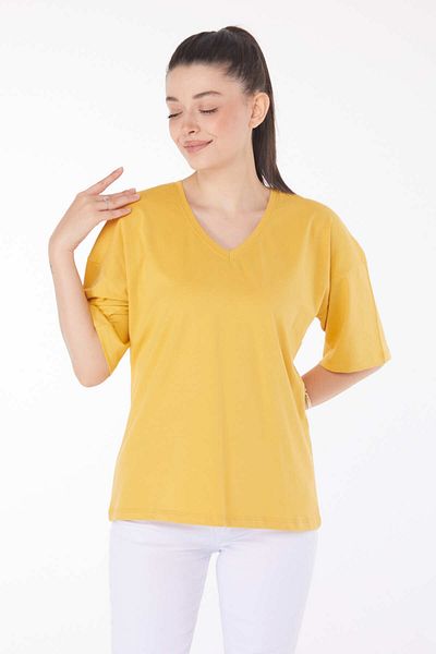 TOFİSA Yellow Plain Medium Women's T-Shirt - 25848