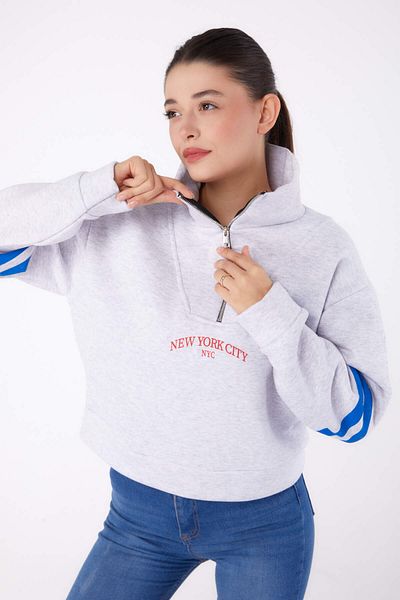 TOFİSA Zippered Sweatshirt Gray - 26381