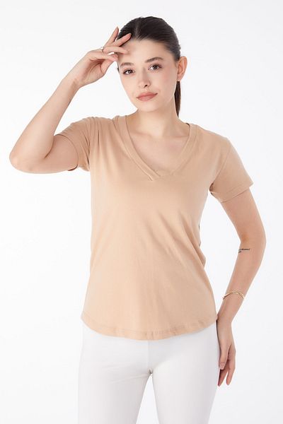 TOFİSA V-Neck T-Shirt Mink - 25326