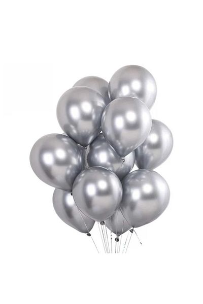 Ropet Set of 10 Latex Chrome Balloons 30cm, Silver, Pearlescent, Ropet