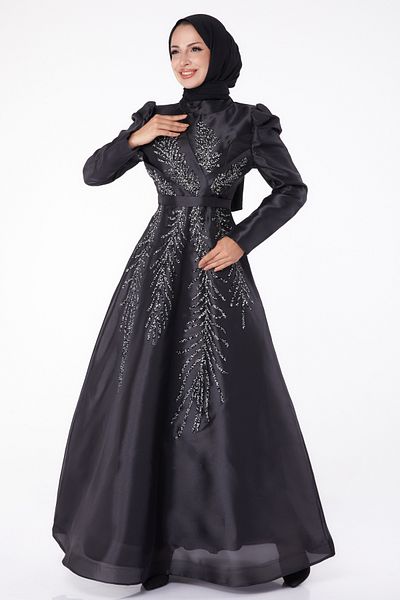 TOFİSA Stoned Princess Evening Dress Black - 26250