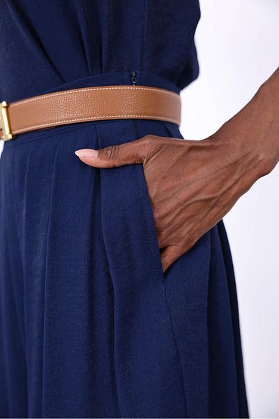5in1Canpolat Navy Blue Sleeveless Blouse Flounce Skirt Set 9730
