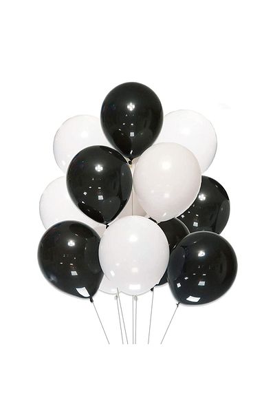 Ropet Set of 10 latex balloons, White/Black, 30cm, Ropet