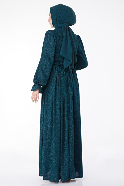 TOFİSA Obyčejné střední dámské zelené večerní šaty s třpytivým páskem - 25058