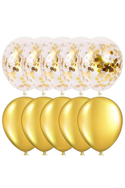 Ropet Set of 10 latex balloons, gold confetti, Gold, 30cm, Ropet