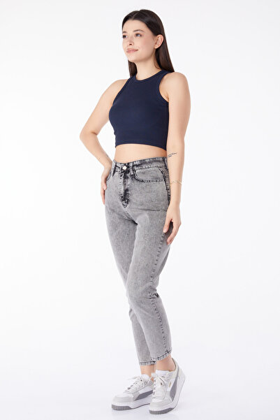 TOFİSA Džínové kalhoty Mom Jeans šedé s vysokým pasem - 25177