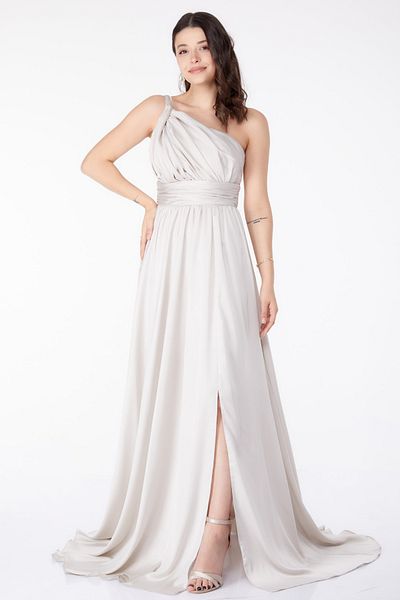 TOFİSA Glitzerndes ärmelloses Abendkleid Weiß - 25460