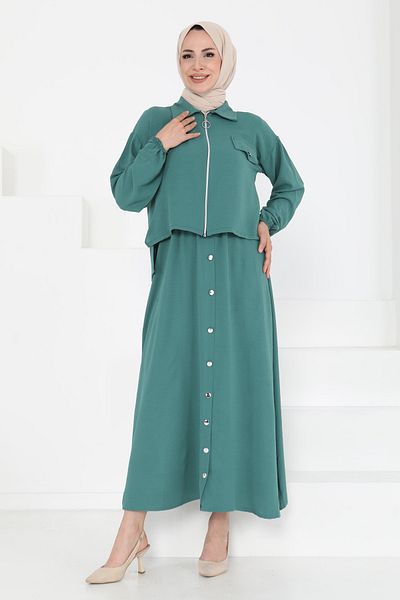 TOFİSA Zipper Detail Dress Suit Green - 27178