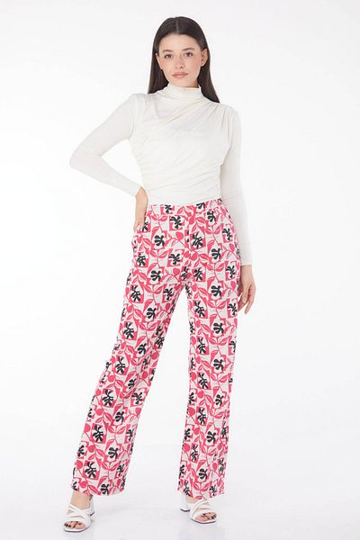 TOFİSA Leaf Pattern Trousers Fuchsia - 13214