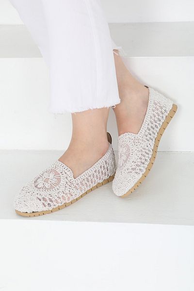 TOFİSA Women's Ecru Braided Ballerinas - 27240